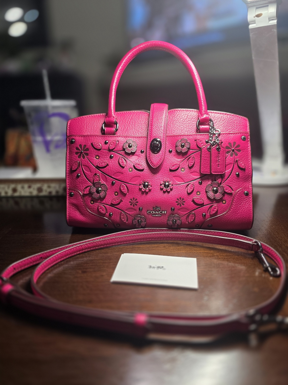 Coach Willow Floral Mercer Satchel 24 in Fuchsia Grain Leather. Open To Offers!